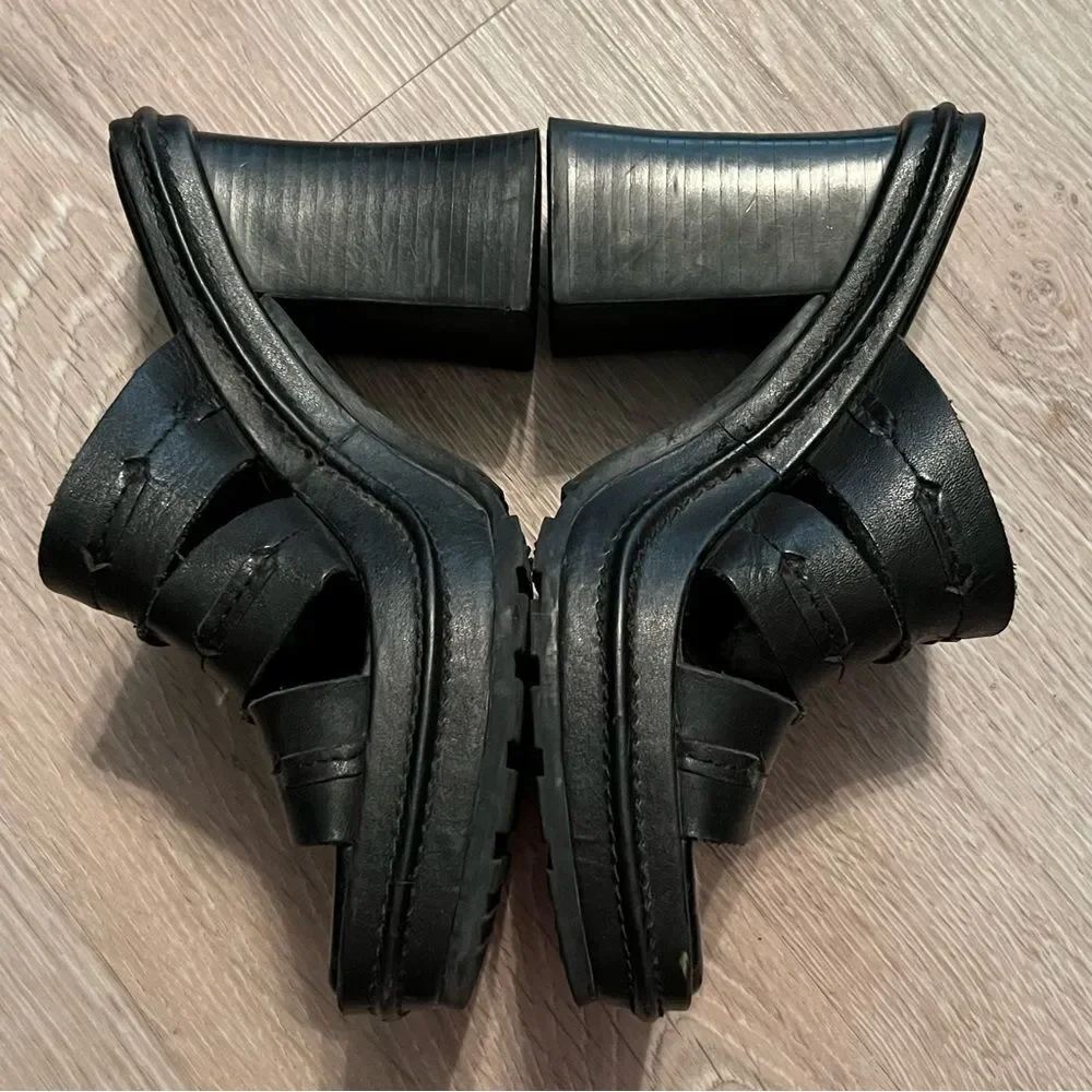 Y2K 90s Boho MIA Madden Chunky Leather Platform Slide Sandal Black Lug Sole 6.5